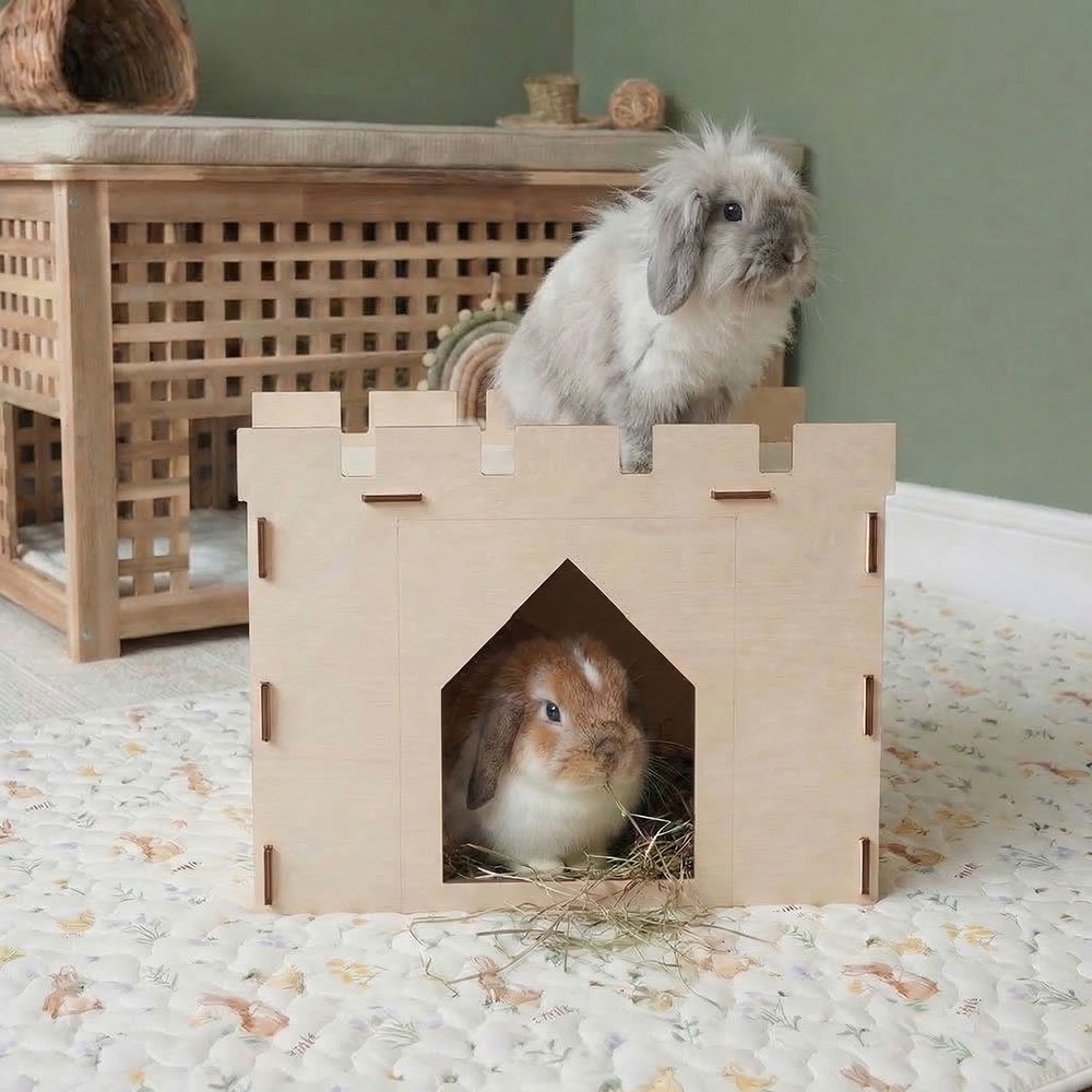 Small Rabbit Castle Wood House, compact hideout for curious buns