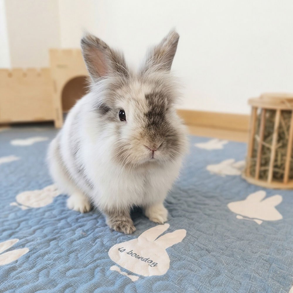 Rabbit relaxing in a comfortable setting