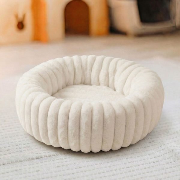 round rabbit bed beige