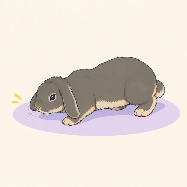 Illustration of a curious lop rabbit leaning forward to investigate with its nose.