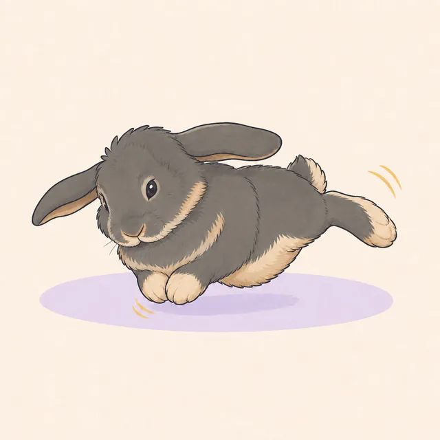 Illustration of a playful lop rabbit performing a small natural binky.