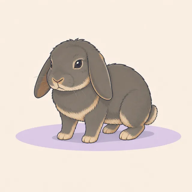 Illustration of a worried lop rabbit frozen upright on all four paws and ready to flee.