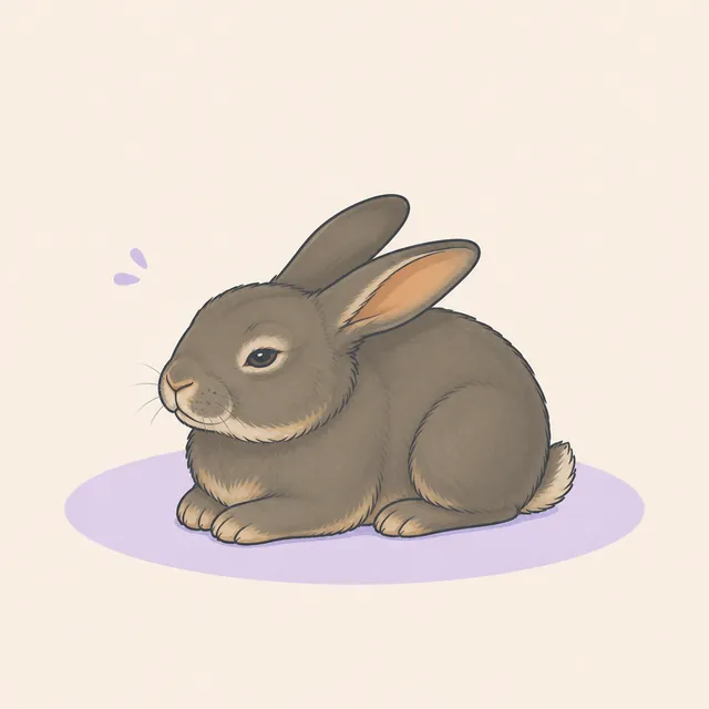 Illustration of a relaxed rabbit loafing with both ears resting loosely backward.