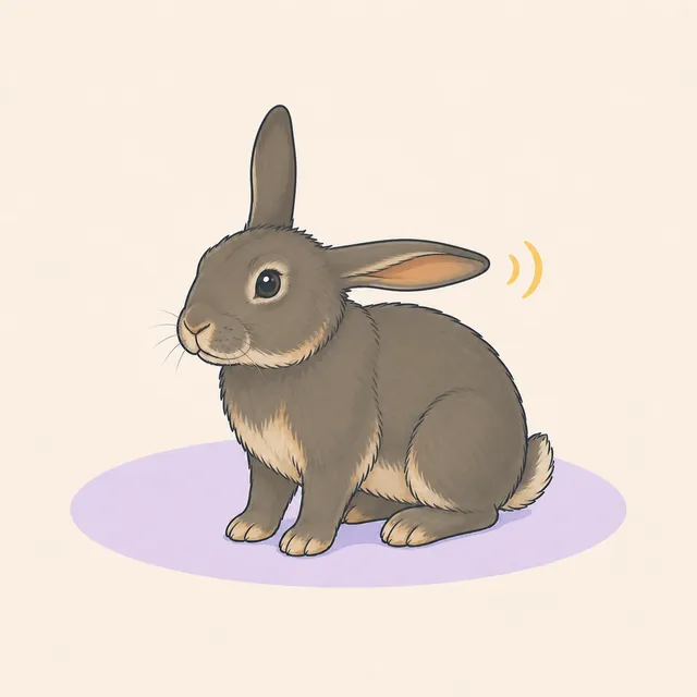 Illustration of a rabbit listening with one ear upright and the other rotated sideways.