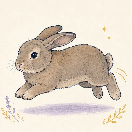 Illustration of a healthy adult rabbit hopping energetically