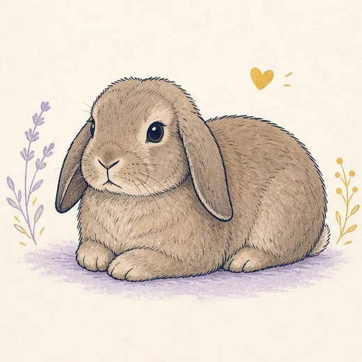 Illustration of a mature rabbit resting comfortably in a relaxed loaf