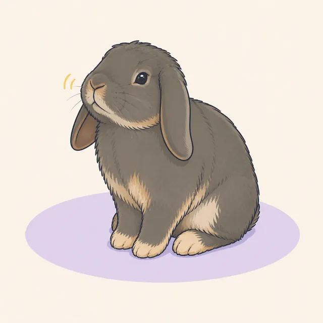 Illustration of an attentive lop rabbit showing gentle nose-twitching movement.