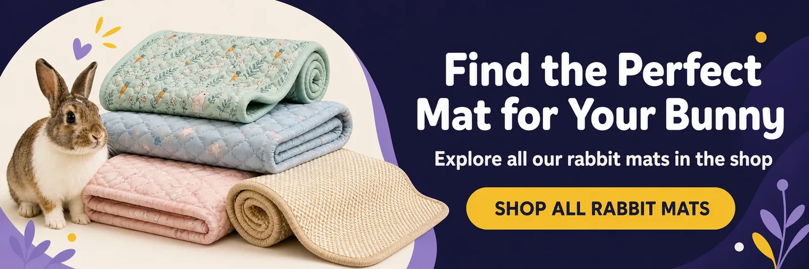 Explore the Rabbit World collection of washable, padded and natural rabbit mats.