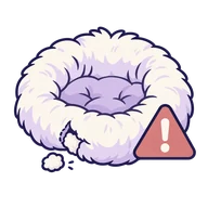 Damaged plush rabbit bed warning pictogram