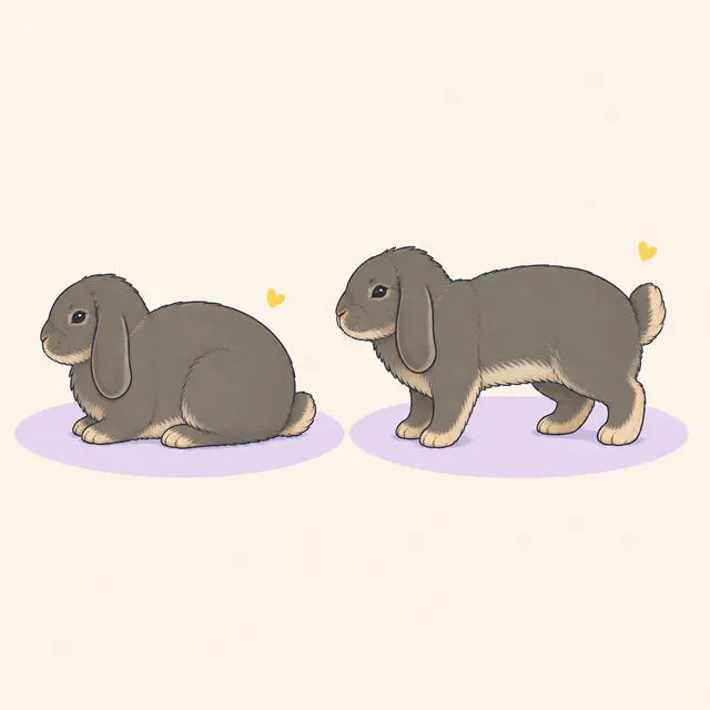 Illustrated comparison of a relaxed rabbit tail and a raised tail paired with body tension.